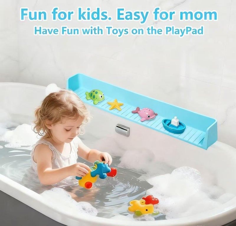 Sgmforge Bathtub Splash Guard for Kids, Long Flexible Silicone Shower Splash Guard with Suction Cups, 2-in-1 Tub Ledge Organizer for Bath Toys & Supplies, Prevents Water Spills, Keeps Floor Dry (Blue) - Image 3